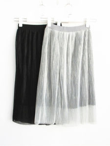 Elegant Commute Pleated Long Skirt Elastic Waist Half-length Spring Summer Autumn Fashionable Womens Polyester Fiber Skirts