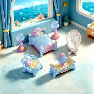 6PCS Cute Mermaid Miniature Furniture Set Resin Dollhouse Accessories DIY Micro Landscape for Dollhouse and Fairy Garden Decor