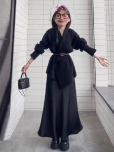 CHANGTONG | High-Quality Flap Collar Knit Sweater and Satin Fish Tail Skirt Set