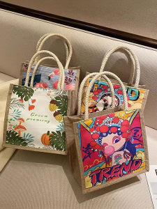 กระเป๋าผ้าใบแบบพับได้ กระเป๋าใส่ข้าวกล่องแบบมีซิปสำหรับใส่ของใช้ประจำวัน กระเป๋าสะพายไหล่แบบยูนิเซ็กซ์สำหรับเยาวชน