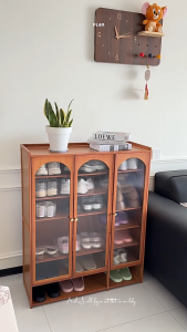 Wooden Shoe Cabinet Storage Shelf Organize Household Shoe Rack with Glass Door Cabinets Heavy Duty