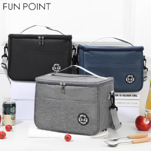 FUN POINT Portable Insulated Lunch Bag Large Capacity Waterproof Thickened Lunch Bag  with Strap Lunch Box Sling Bag