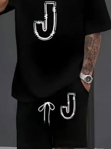 Mens Casual Letter J Print Set – Trendy Short Sleeves Comfortable Summer Streetwear
