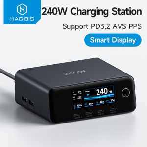 Hagibis | Hagibis 240W Dekstop Charging Station 6-Port GaN USB C Fast Charger with LED Smart Display for Macbook iPhone iPad Laptops Dell