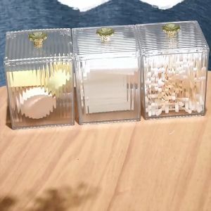 O-KAY Cosmetic Cotton Storage Box Transparent Makeup Remover Cotton Box Cotton Swab Organizing Box with Cover