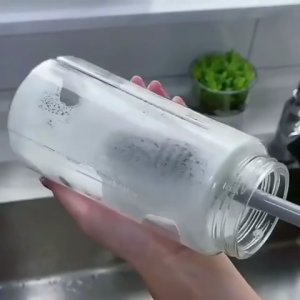Sikat Pembersih Botol Tumbler Silikon Gagang Panjang / Sikat Botol Termos Anti Gores Cepat Kering