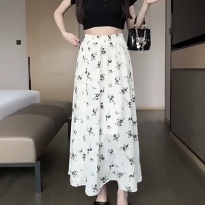 🌟CORE🌟High Waist Skirt Temperament Printed Long Skirt Large Hem Floral Women