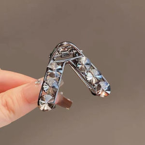 กิ๊บหนีบผมโลหะรูปตัววีพลอยเทียมสว่างมากตัวยึดผมหางม้าสาวสูงด้านหลังหัวครึ่งผูกกิ๊บหนีบผมแฟชั่นกิ๊ฟติดผม