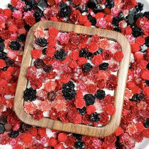 30PCS Classic Black Red Flowers Series Nail Charms Simulated Creative Butterfly Camellia Rose Peony Mixed Nail Art Supplies DIY