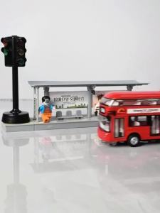 1:36 Scale Double Decker Bus Toy Model Cars Alloy Diecast Miniature Buses Sound Light Doors Opened Pull Back Vehicle Gifts Kids