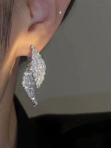 Guzucich Full Drill Leaf Front And Back Style Pure Silver Earrings Luxury Sensation Hoop Earrings Fashionable Jewelry
