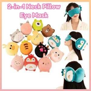 2 In 1 Neck Pillow With Eye Mask Portable Plush Neck Pillow Cute Pattern Flight Sleep Office Nap Pillow Birthday Gift
