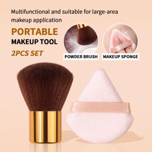 2Pcs Multifunctional Makeup Tool Set Portable Powder Brush Triangle Cosmetic Puff For Loose Powder Blush Face Beauty Make‑up Kit