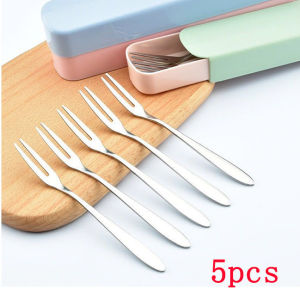 13cm StainlessTwo-tine Steel Fruit Forks Set Small Size Two-tine Dessert Snack Cake Forks for Parties and Cafeterias