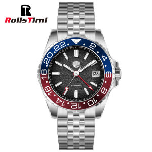ROLLS TIMI Original 40mm Japan NH34 GMT Men Watches Stainless Steel Automatic Mechanical Waterproof Luminous Luxury Sapphire Glass Watch For Men RT7935