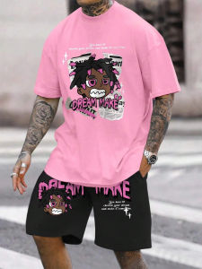 เสื้อยืดลําลองฤดูร้อนผู้ชายคอกลม พิมพ์ลายการ์ตูนและลายตัวอักษร ตัวสั้นน้ําหนักเบาและระบายอากาศได้ดี