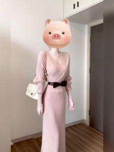 CHANGTONG | Unique Beautiful French Style V-Neck Knit Slim Fit Dress