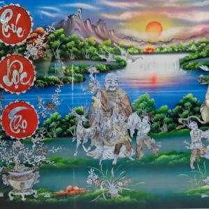 ( Tặng kèm khung) Tranh sơn mài Phúc Lộc Thọ khảm cừ size 80x160 cm trang trí làm quà tặng ý nghĩa