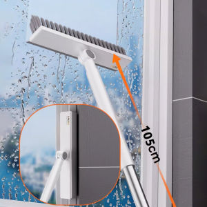 Rotating Floor Scrub Brush Long Handle Windows Squeegee Stiff Bristle Broom Mop 2In1 For Bathroom Kitchen Floor Crevice Cleaning