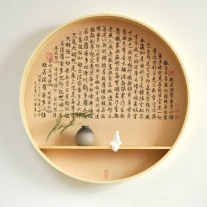 Solid Wood round Wall Decorations New Chinese Style Entrance Wall Hanging Living Room Wall Decoration Pendant Tea Room Zen Creative Storage Rack