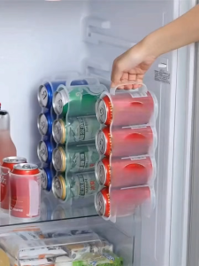 Clear Multi-Tier Can Organizer for Refrigerator - Plastic Soda Can Storage Rack Space-Saving Cabinet Shelf