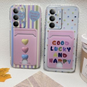 New Casing Realme C75 C61 C63 C65 C67 C51s C51 C53 C55 NFC 4G Ins Retro Creative Fashion Love English Bunny Polka Dot Phone Case Anti-fall Silicone Card Holder Soft Cover 2025