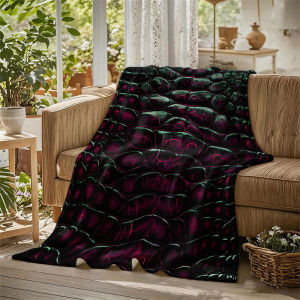 BILIBILI | Crocodile Green Magenta Flannel Blanket Perfect for Sofa Office Bed Travel Sleep Read Relax Camping Four Season Use