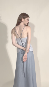 (a DAY on BAY) Lagoon Back-Tie Top • Seashell Plain Indigo • เสื้อสายร้อยผูกหลัง