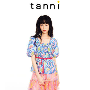 Tanni New Style Thin Pure Cotton Butterfly Knot Design Top Summer Casual Bubble Sleeve Short Length Straight Fit T-Shirt