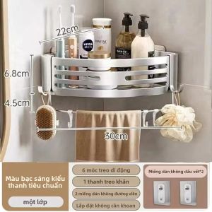 Kệ Phòng Tắm Hình Tam Giác Hợp Kim Nhôm Màu xám/Bạc Treo Tường Không Cần Khoan Nhẹ Sang Trọng Giá Để Đồ Góc Một Tầng