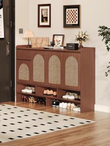Retro Solid Wood Shoe Cabinet With Storage Multifunction Wicker