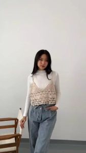 Lotus Clothing Minji Top  Korean Lace Crop Top Vest  Atasan Rompi Rajut Wanita Import