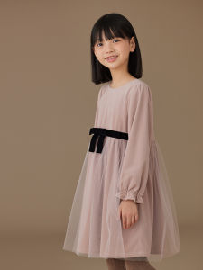 Váy Công Chúa Tay Dài Màu Hồng Ngọt Ngào Cho Bé Gái Váy Mùa Xuân Thu Cho Trẻ Em Trung Niên Và Lớn Váy Voan Polyester Thường Ngày