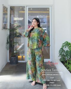 Setelan Celana Daster Rayon Super Jumbo XXXL. Setcel Rayon Smoke Cap Tamara by Diarimbi