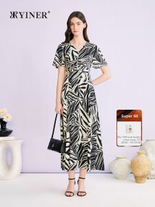 Fashionable Color Block Printed Silk Blend Dress