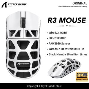 ATTACK SHARK | ATTACK SHARK R3 Magnesium Alloy Gaming Mouse 8000Hz Wireless Mouse PAW3395 Sensor 26000DPI Black Mamba 80 Million Times for PC