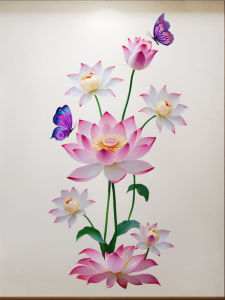 Tranh Tường Dán Tường Hoa Sen Phong Cách Trung Hoa Tự Dính Trang Trí Phòng Ngủ Phòng Khách Ghế Sofa TV Tranh Tường PVC Chống Thấm Nước