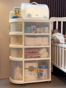 ชั้นวางของแบบรถเข็น พับเก็บได้มีล้อเลื่อน ตู้เก็บของมีล้อ ตู้เก็บเสื้อผ้าเด็ก ชั้นวางชงนม