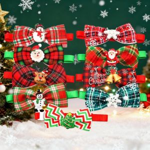 HBESTY 50pcs/lot Plaid Pattern Pet Christmas Bow Tie Cat Small Dog Bowtie Adjustable Dog Collar  Accessories