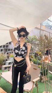 *KHS* Crop Top Floral Printed Halter Off-shoulder Tank Tops Build In Bra Streetwear Camisole Female Almighty ins Hot