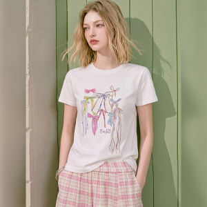 Cute Hand-painted Bow Printed Summer Loose Casual T-Shirt