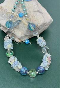 Crystal Floral Blue Phone Charm