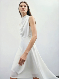 AMII | Glossy Satin Loose Collar Sleeveless A-line Dress