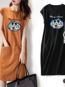 Áo Thun Hoạt Hình Rộng Rãi Dài Đến Đầu Gối Che Phủ Thịt Váy Mùa Hè 2024 Phong Cách Hàn Quốc Dài Vừa Phải Chân Váy Nữ