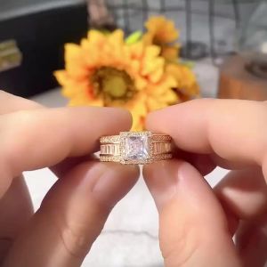 Huitan Princess Cut Cubic Zirconia Women Rings Gold Color/Silver Color Luxury Wedding Party Accessories Fashion Jewelry Size5-13