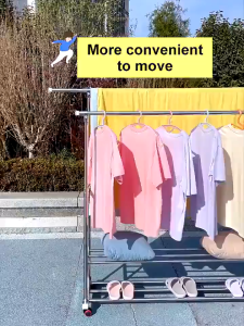 Stainless steel clothes drying rack bottom storage outdoor clothes rack double-column movable clothes drying rack