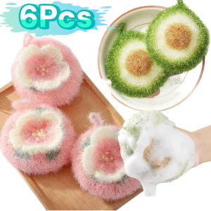 6Pcs Kitchen Dish Cloths Double Layered Absorbent Cute Avocado/Sakura Shape Reusable Hanging Towels Efficient Anti-grease