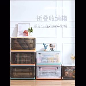 🇸🇬City Diary🔥Foldable box foldable organizer storage box stackable organizer 143L thicken wheels save space lock box larger stackable box sturdy transparent box
