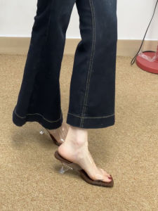 FANGXI | Transparent Crystal Square Toe Coarse Heel Slippers