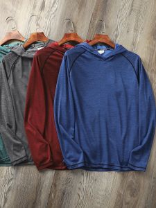 Outdoor Sun Protection! Moisture Wicking! Export Tail Goods Spring and Summer Men Thin Quick-Drying Hooded Sports Long Sleeves T-shirt